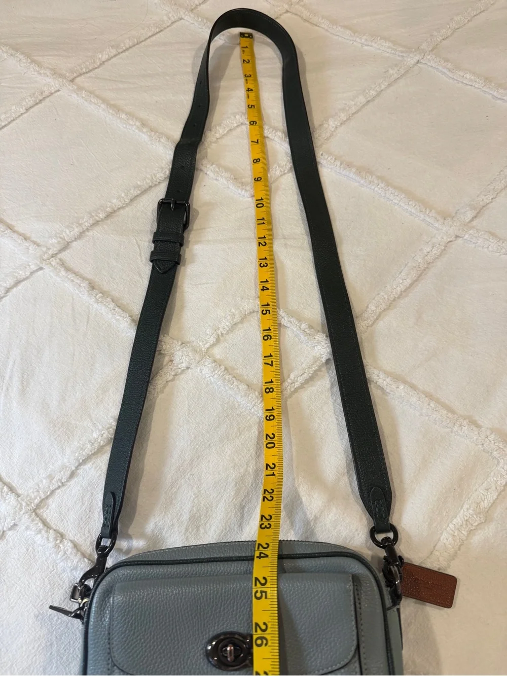 Coach Pebbled Leather Camera Crossbody Bag Sage Green Gunmetal Hardware